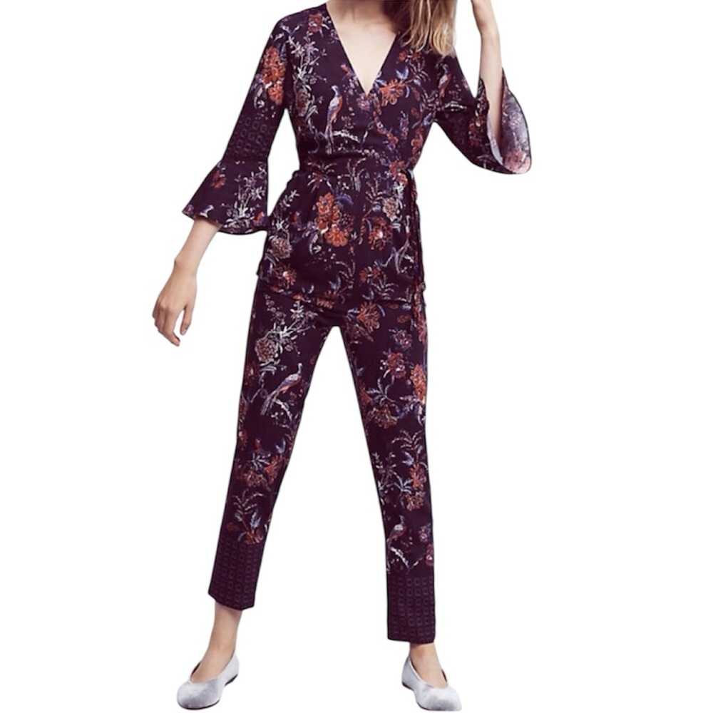 Anthropologie Maeve Espoir Floral Bird Jumpsuit